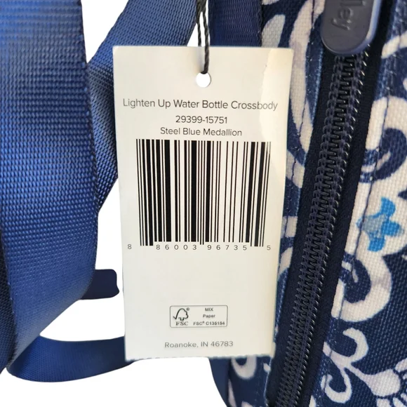 NEW Vera Bradley Water Bottle Crossbody Gym Travel Bag Steel Blue Medallion - Picture 7 of 12